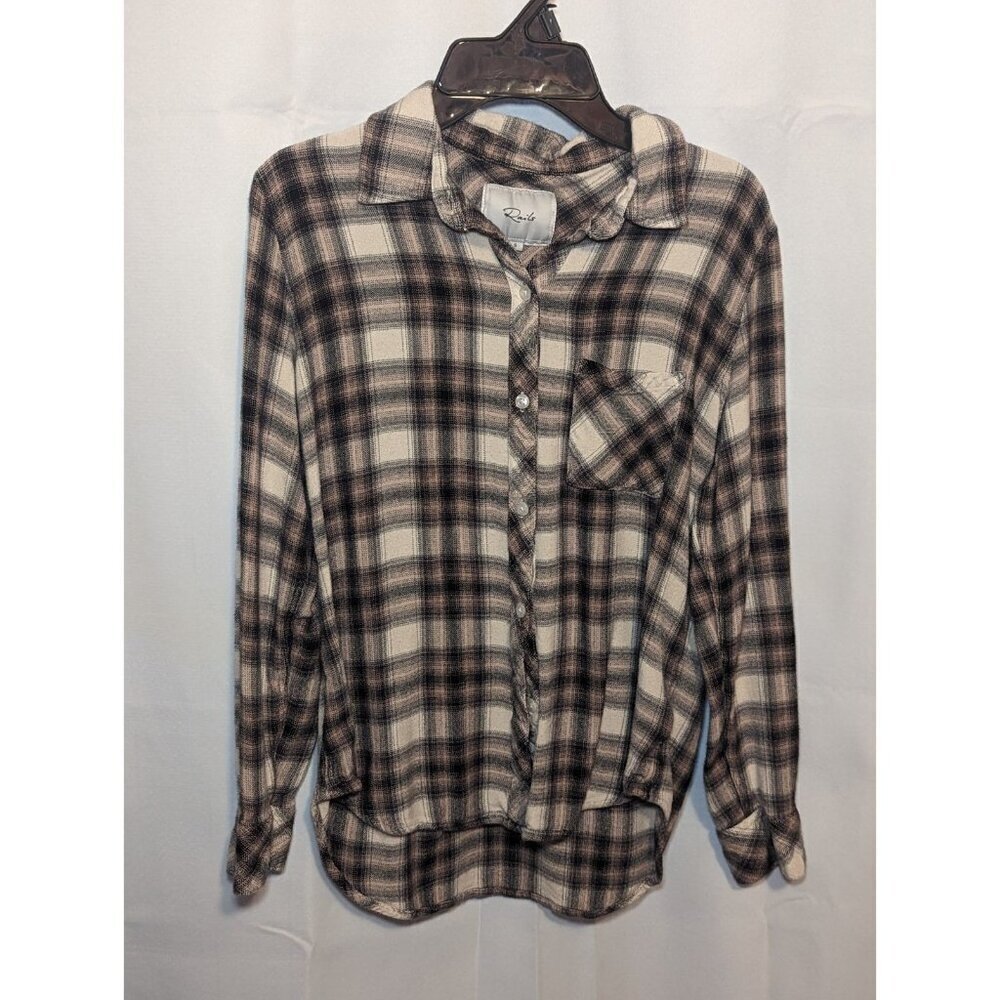 Rails Women's Size Small Long Sleeve Button Down Hunter Ivory Peach Plaid Shirt